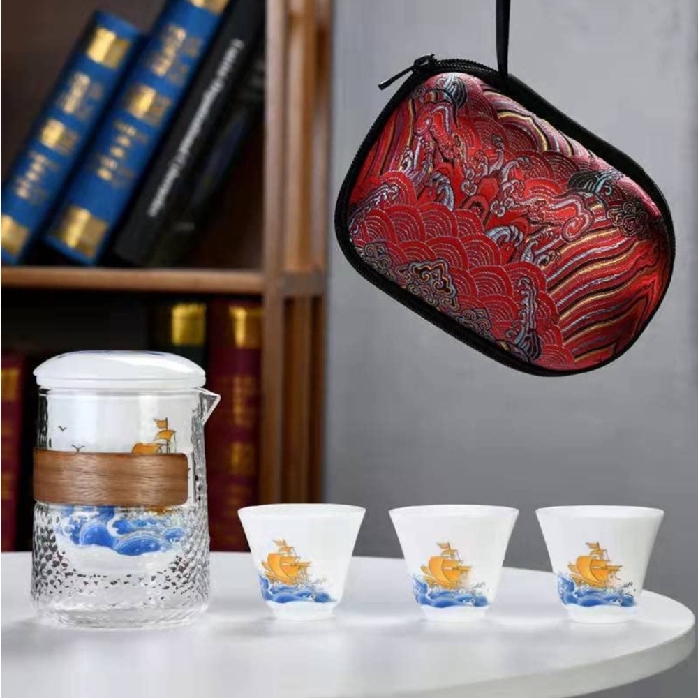 🫖TEA SET🫖 Gong Fu Cha travel tea set with nautical design, comes w/tray! 🍵